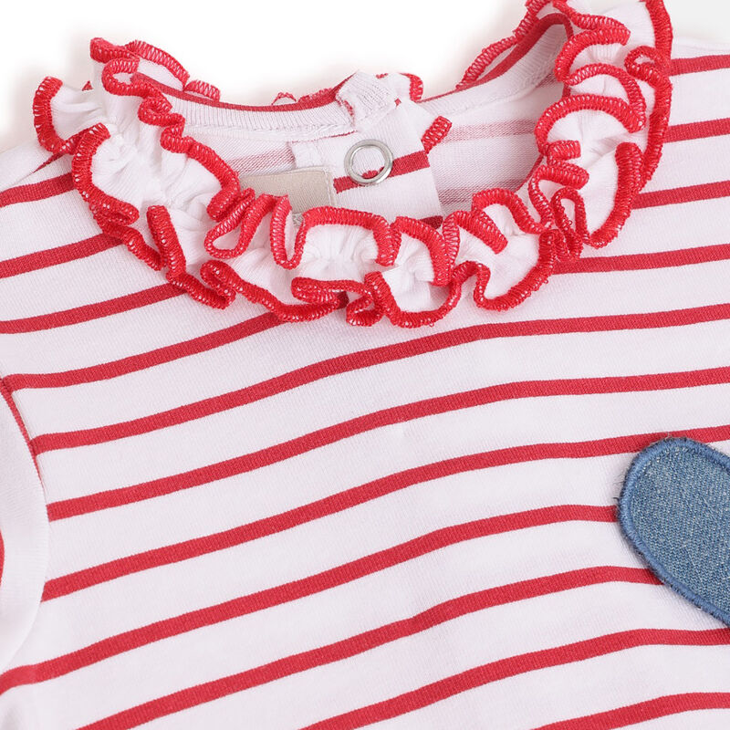 Girls White & Red Striped Short Sleeve T-Shirt image number 2